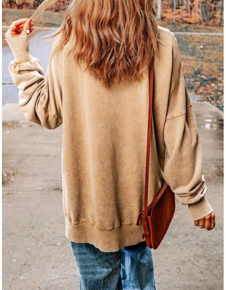 Khaki Drop Shoulder Ribbed Trim Oversized Sweatshirt