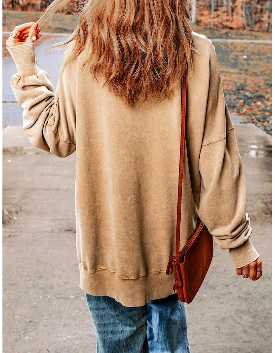 Khaki Drop Shoulder Ribbed Trim Oversized Sweatshirt