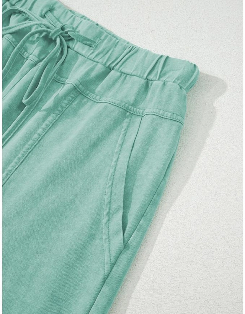 Mint Green Mineral Wash Exposed Seam Drawstring High Waist Wide Leg Cargo Pants
