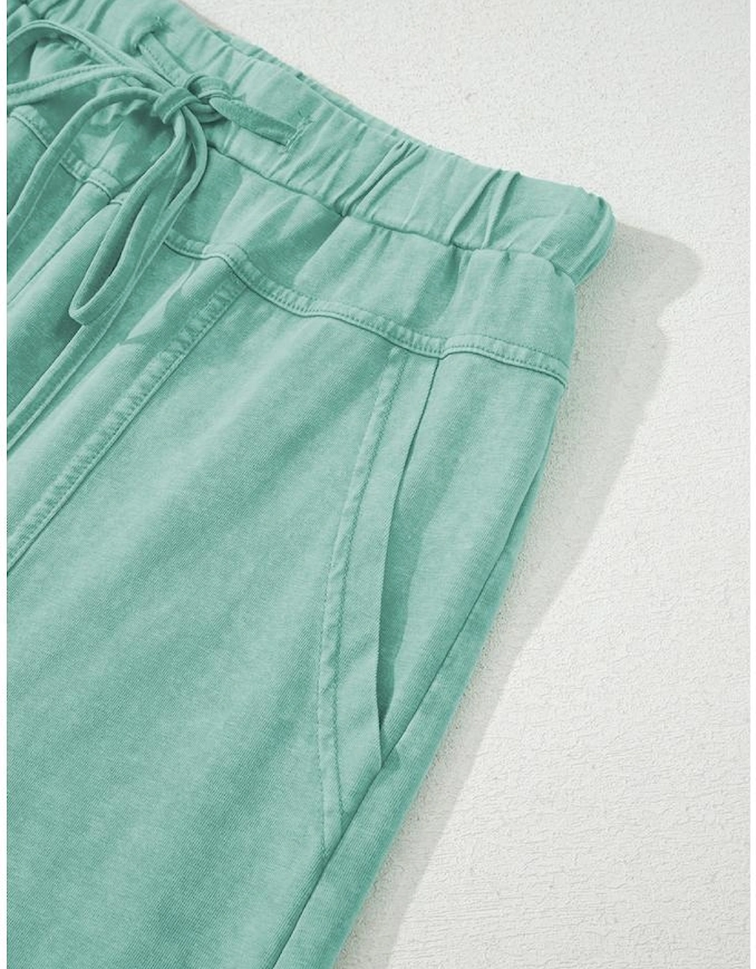 Mint Green Mineral Wash Exposed Seam Drawstring High Waist Wide Leg Cargo Pants