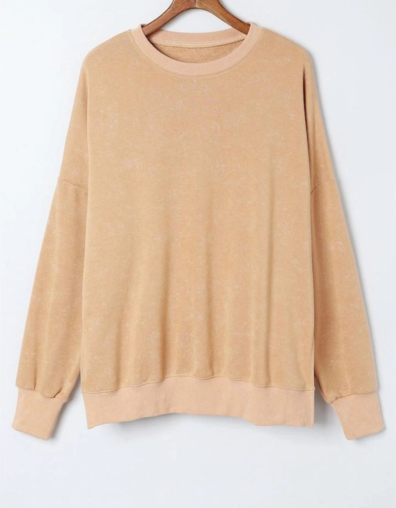 Khaki Drop Shoulder Ribbed Trim Oversized Sweatshirt