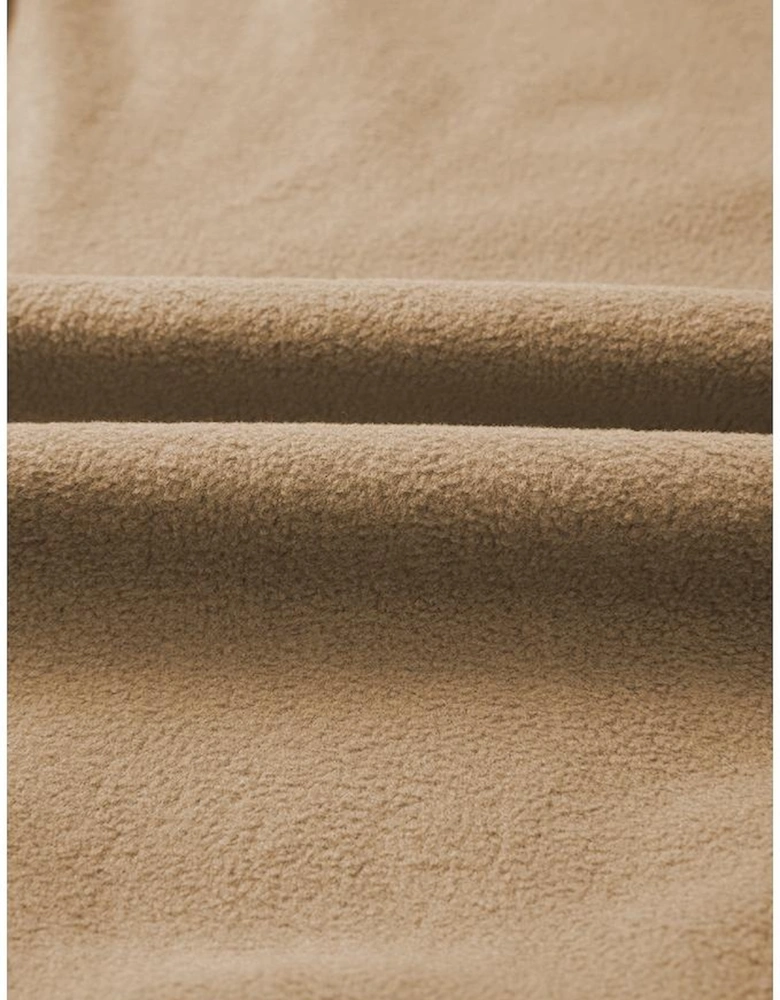 Dark Khaki Fuzzy Sherpa Splicing Pullover Sweatshirt with Side Slit