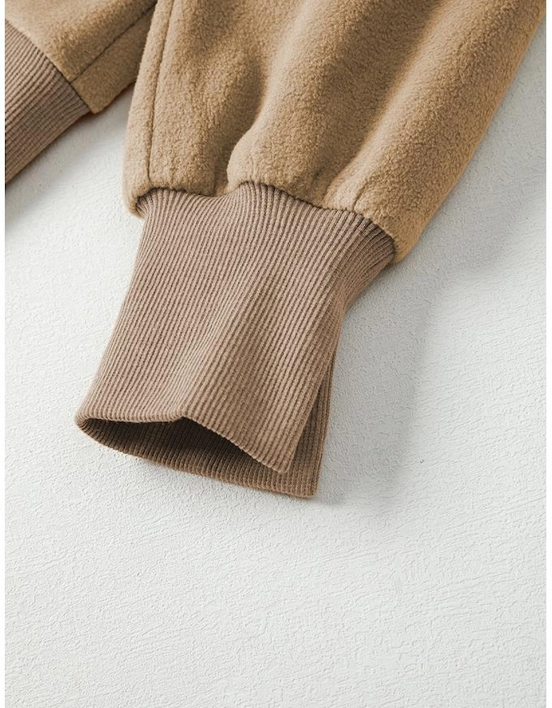 Dark Khaki Fuzzy Sherpa Splicing Pullover Sweatshirt with Side Slit