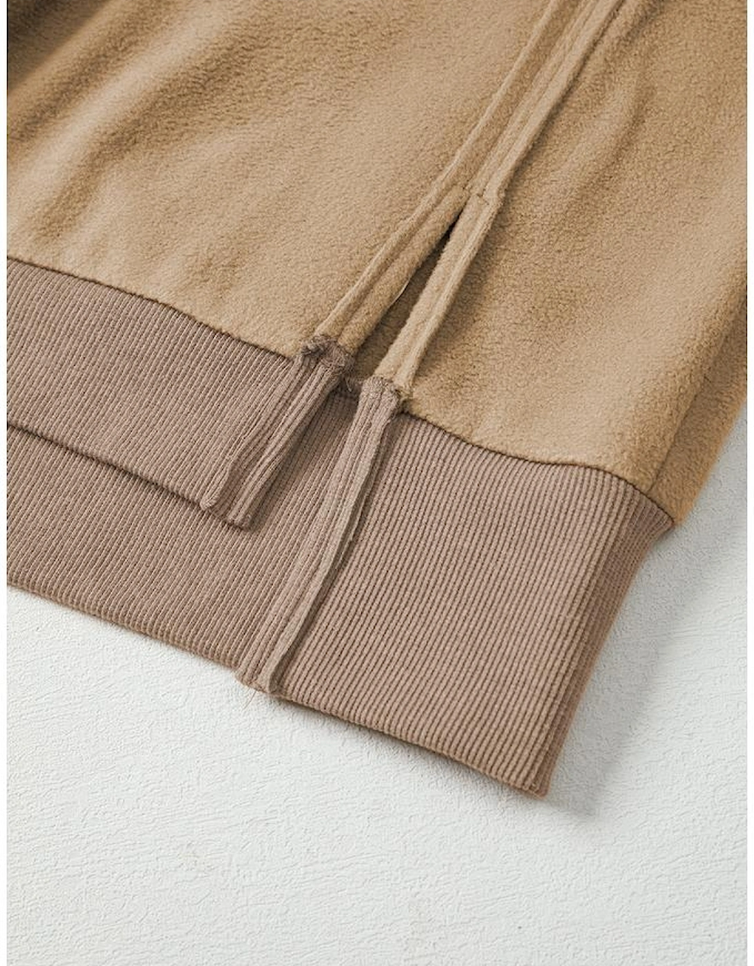 Dark Khaki Fuzzy Sherpa Splicing Pullover Sweatshirt with Side Slit