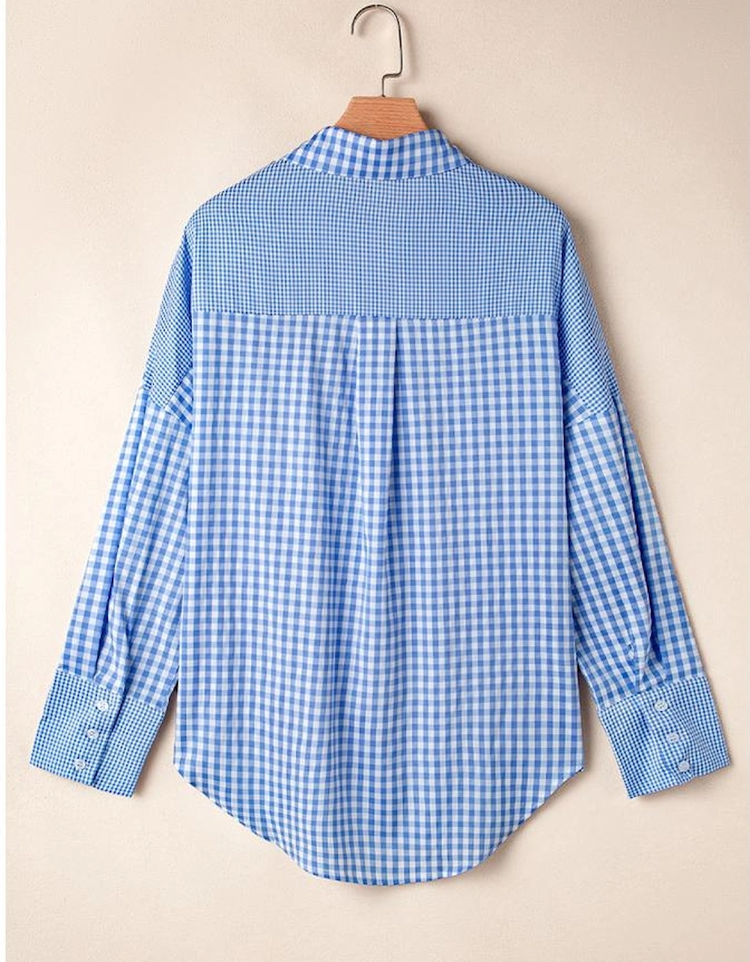 Sky Blue Stripe Plaid Patchwork Button up Long Sleeve Shirt, 12 of 11