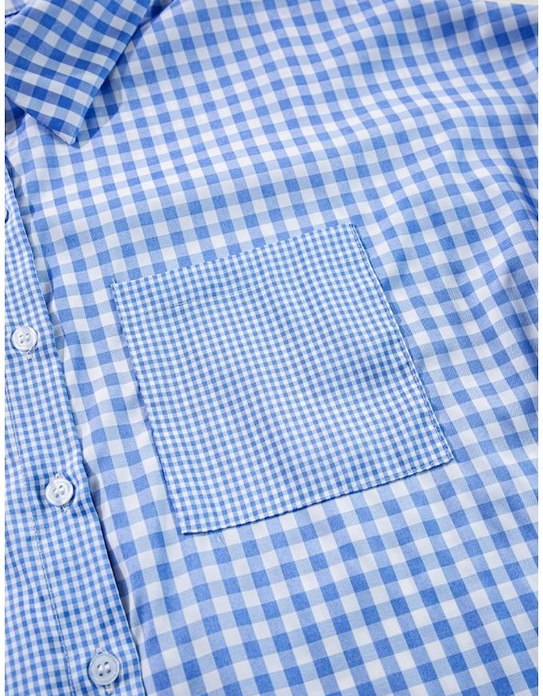 Sky Blue Stripe Plaid Patchwork Button up Long Sleeve Shirt