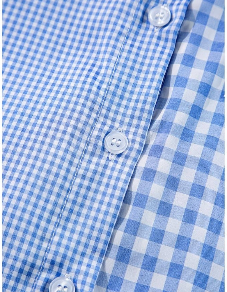 Sky Blue Stripe Plaid Patchwork Button up Long Sleeve Shirt