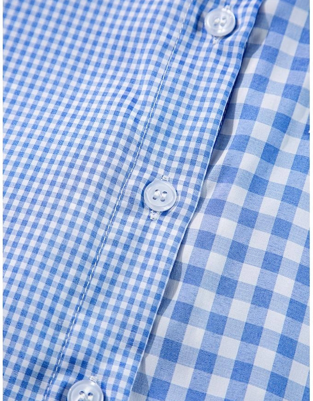 Sky Blue Stripe Plaid Patchwork Button up Long Sleeve Shirt