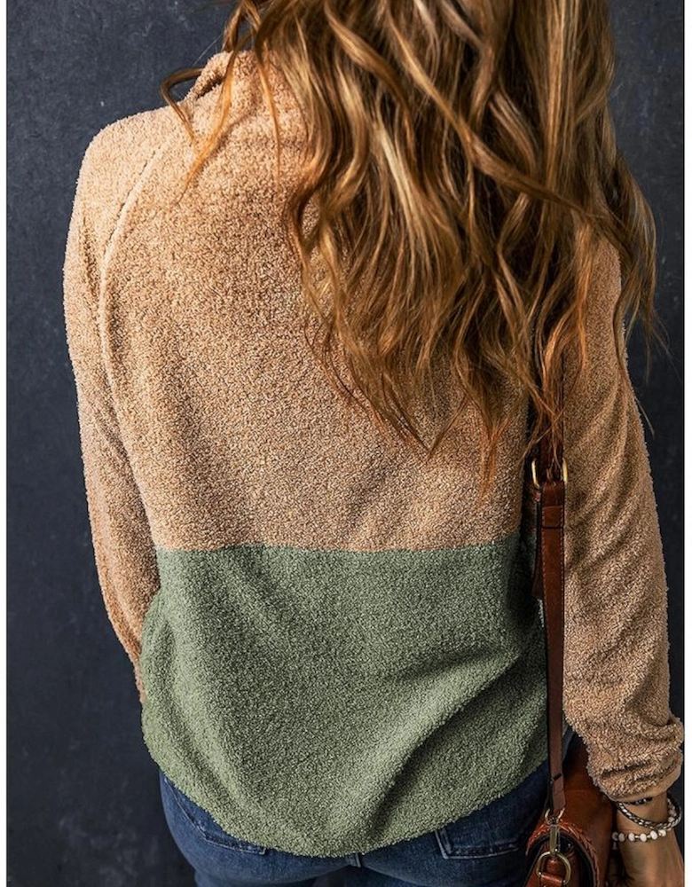 Smoke Gray Two Tones Color Block Half Zip Fleece Sweatshirt