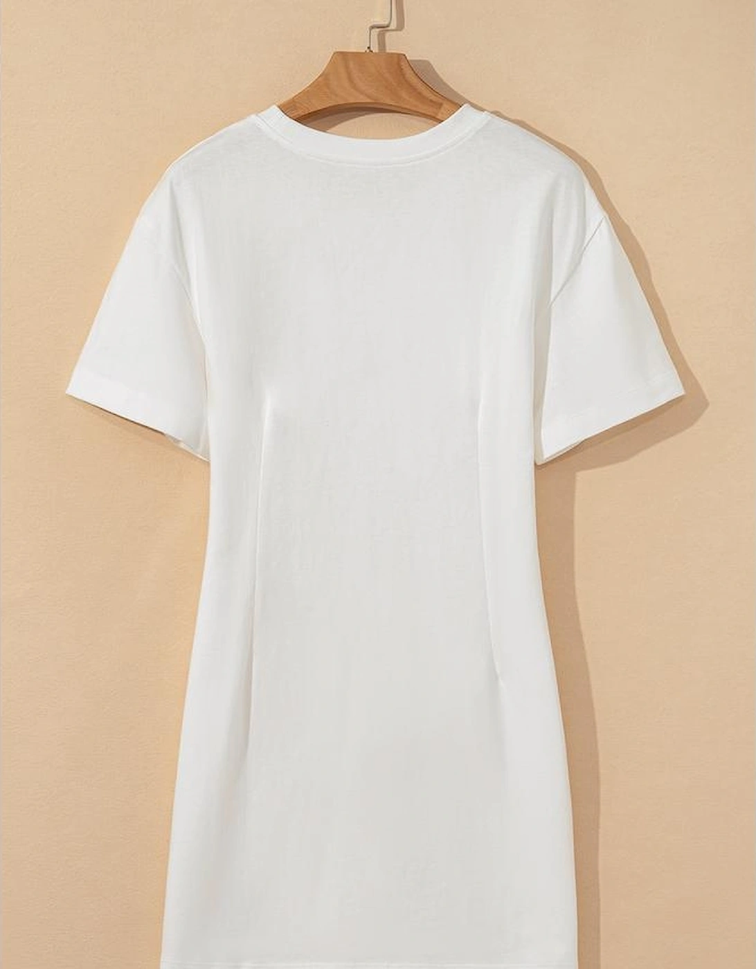 White Drop Shoulder Crew Neck Shift T Shirt Dress
