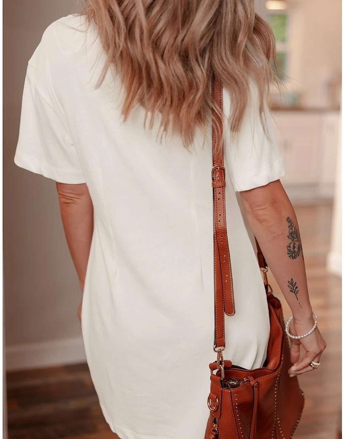 White Drop Shoulder Crew Neck Shift T Shirt Dress, 15 of 14