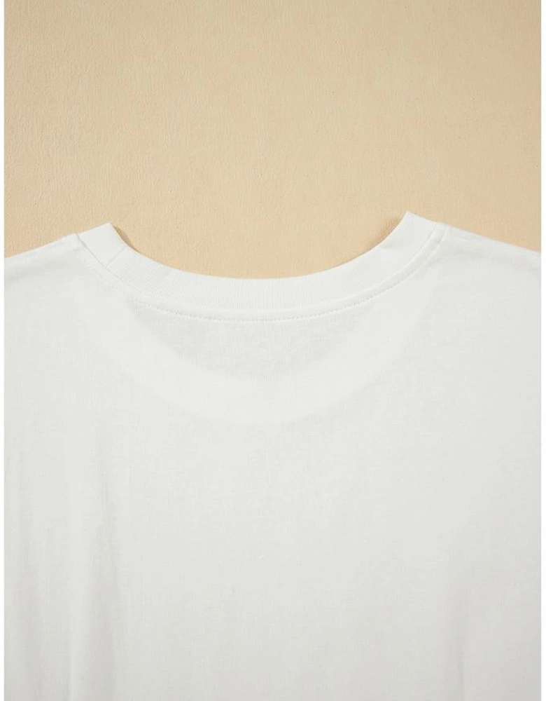 White Drop Shoulder Crew Neck Shift T Shirt Dress