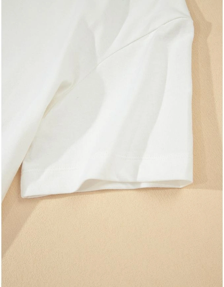 White Drop Shoulder Crew Neck Shift T Shirt Dress