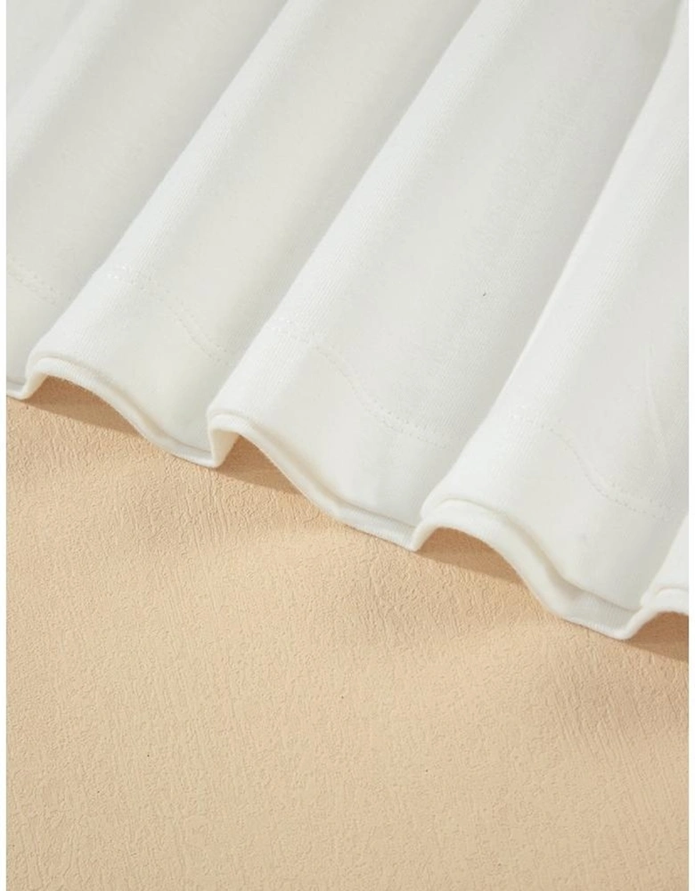 White Drop Shoulder Crew Neck Shift T Shirt Dress