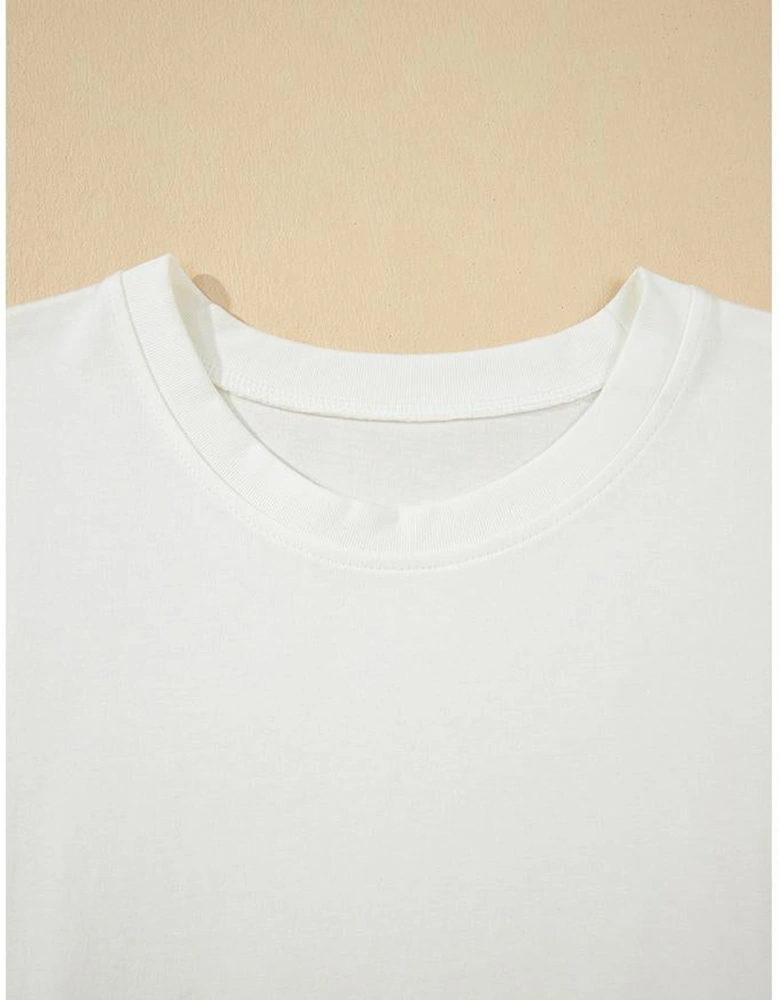 White Drop Shoulder Crew Neck Shift T Shirt Dress