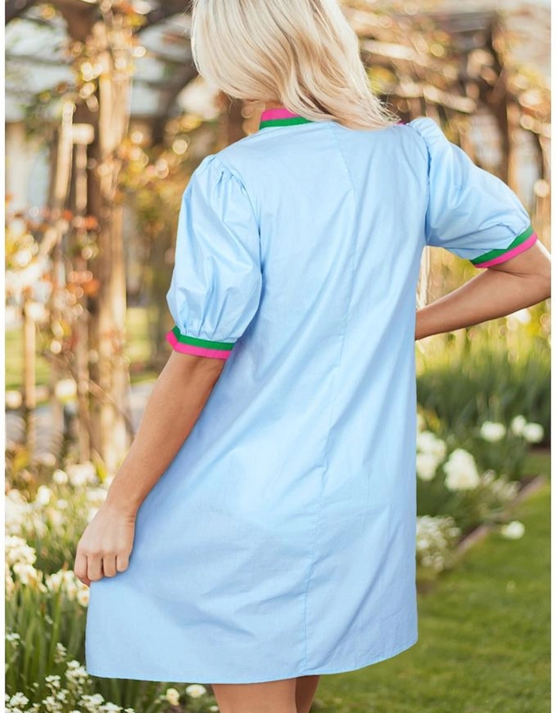 Myosotis Sequined Cowgirl Boots Pattern Contrast V Neckline Half Puff Sleeve Dress