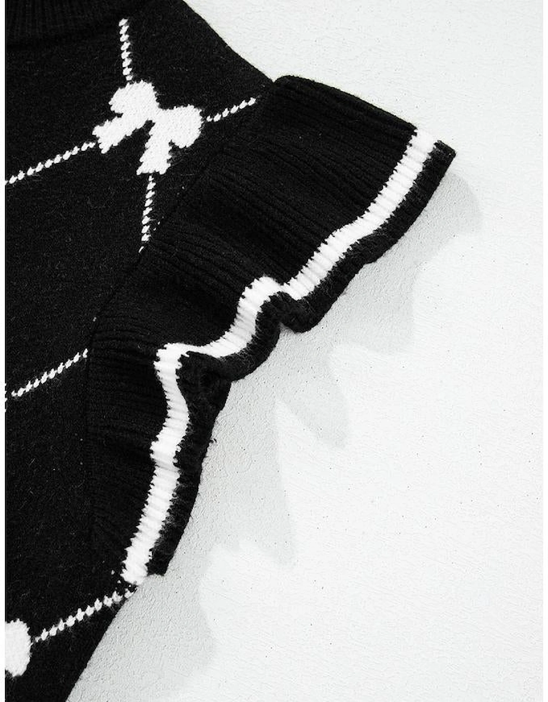 Black Preppy Vibes Bow Print Zipped Collar Sweater Tee