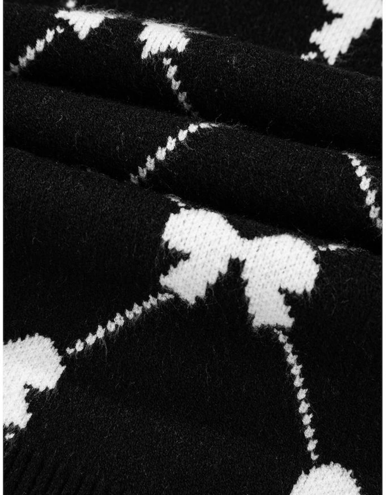 Black Preppy Vibes Bow Print Zipped Collar Sweater Tee