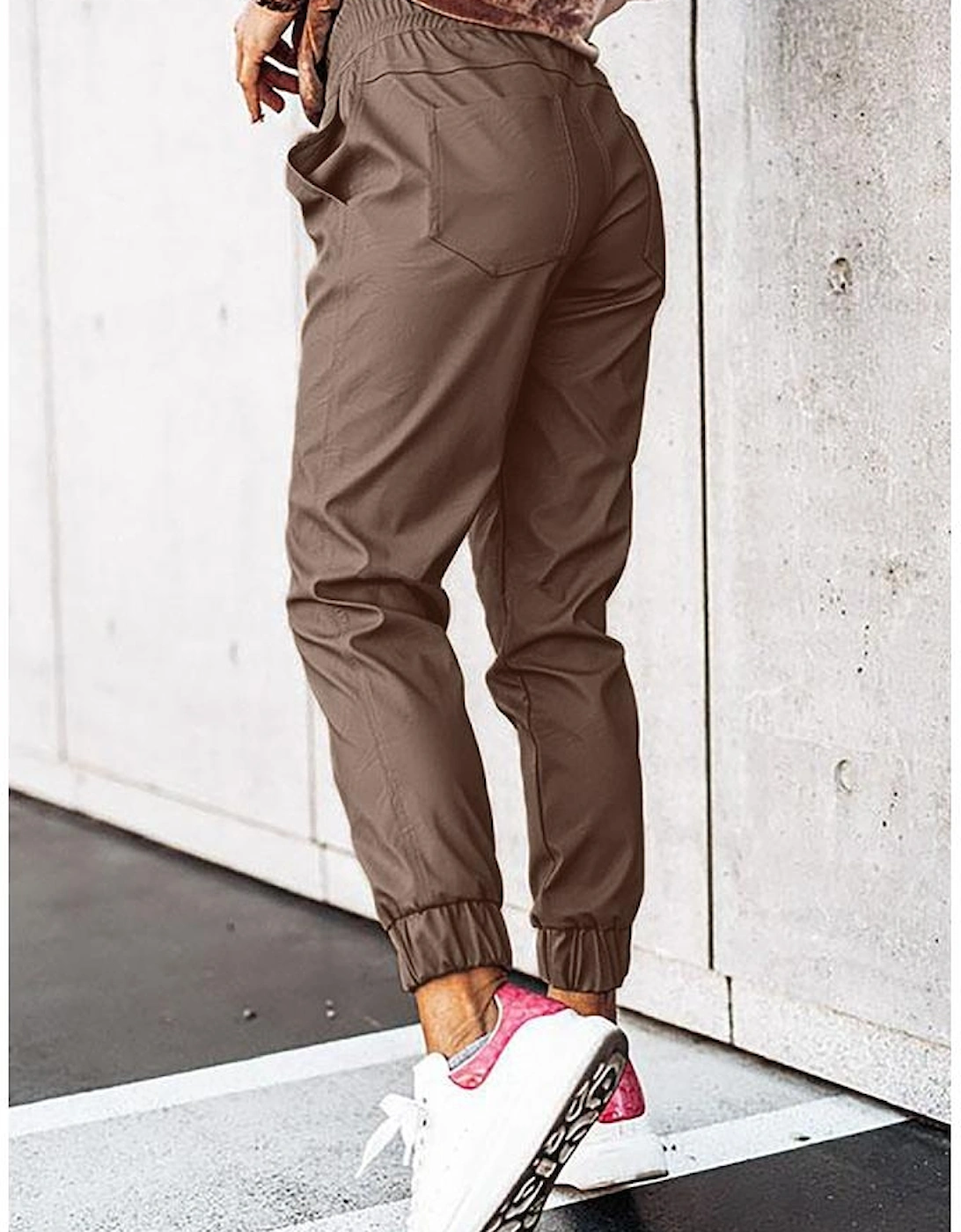 Brown Leather Tie Waist Jogger Pants