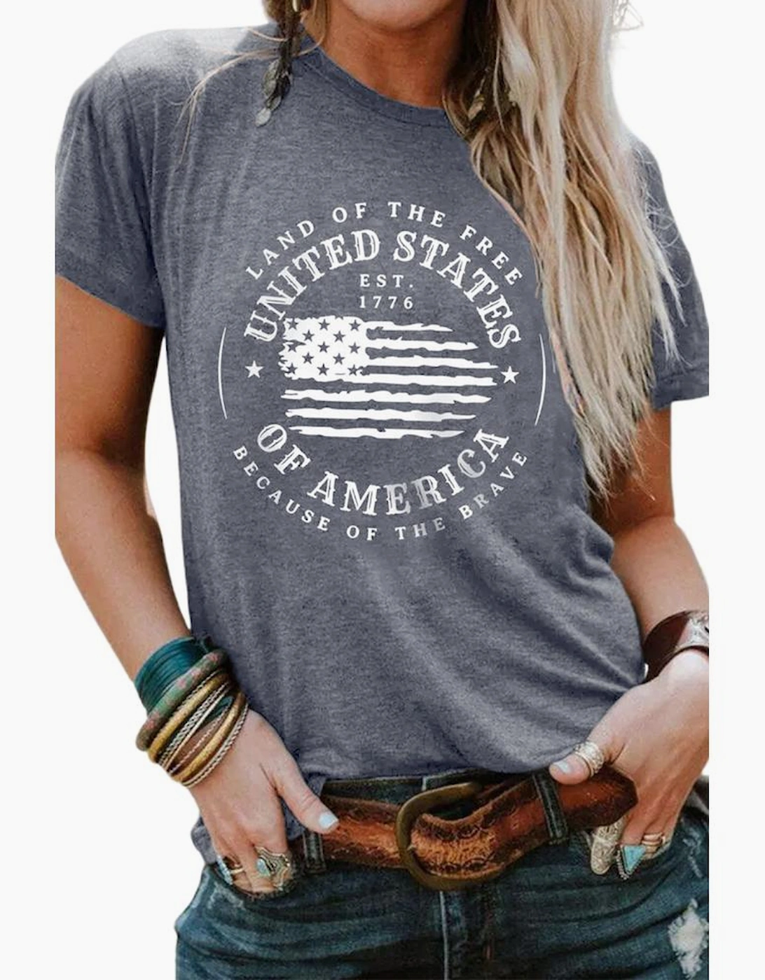 Gray United States Of America Flag Graphic Print T Shirt