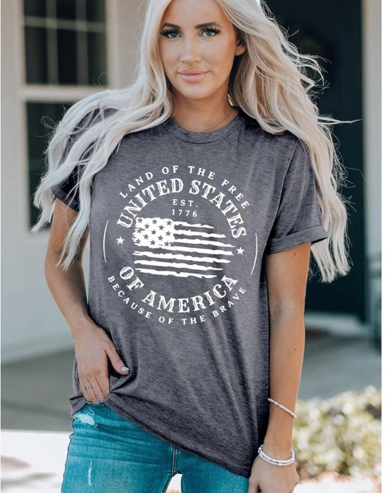 Gray United States Of America Flag Graphic Print T Shirt