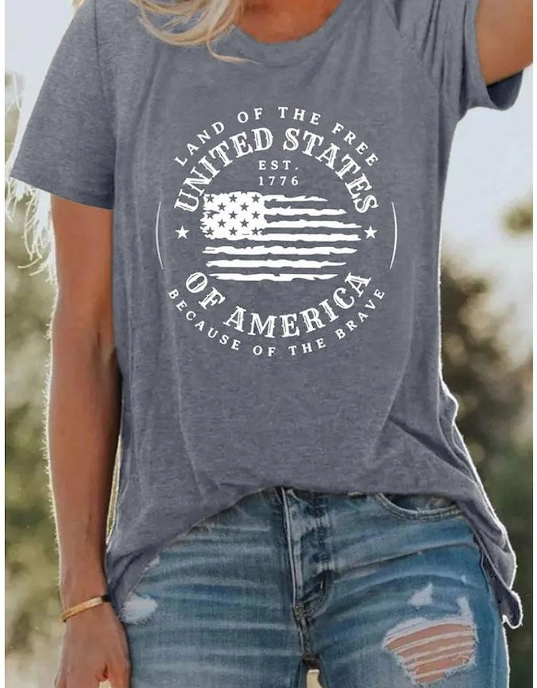 Gray United States Of America Flag Graphic Print T Shirt