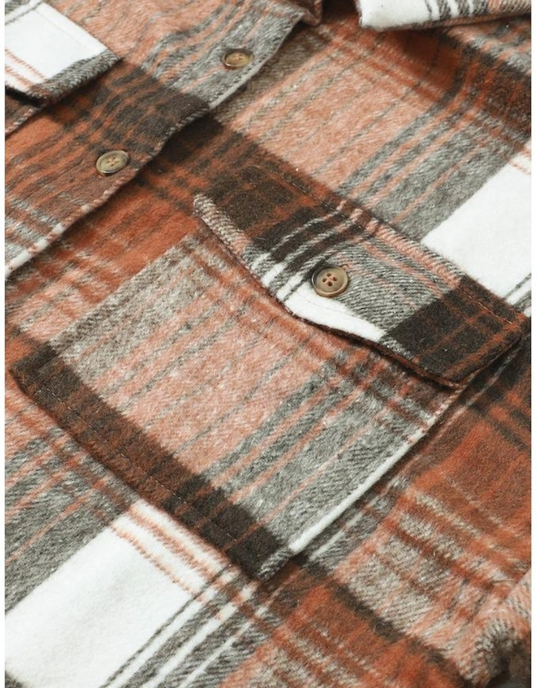 Brown Plaid Flap Pockets Shacket