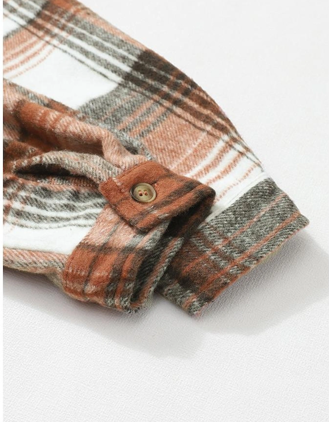 Brown Plaid Flap Pockets Shacket