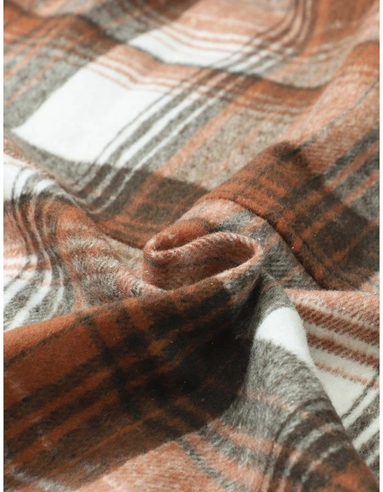 Brown Plaid Flap Pockets Shacket