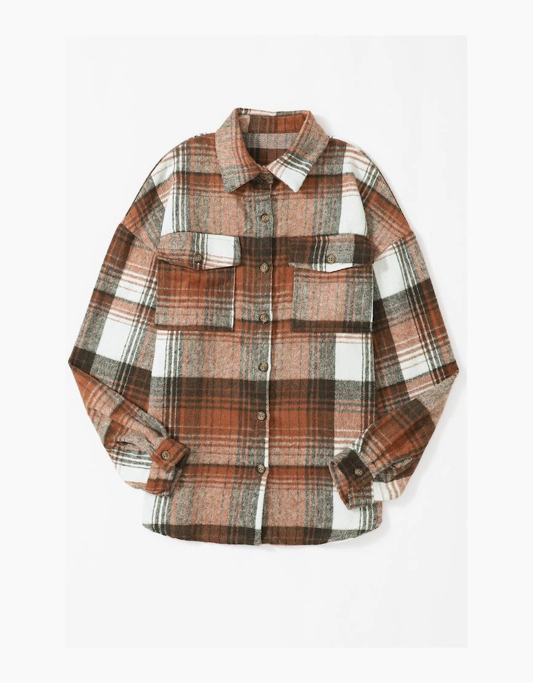 Brown Plaid Flap Pockets Shacket