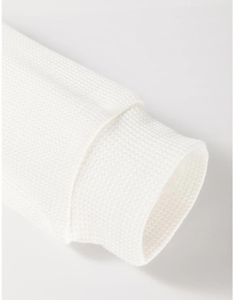 White Floral Patchwork Waffle Knit Raglan Top