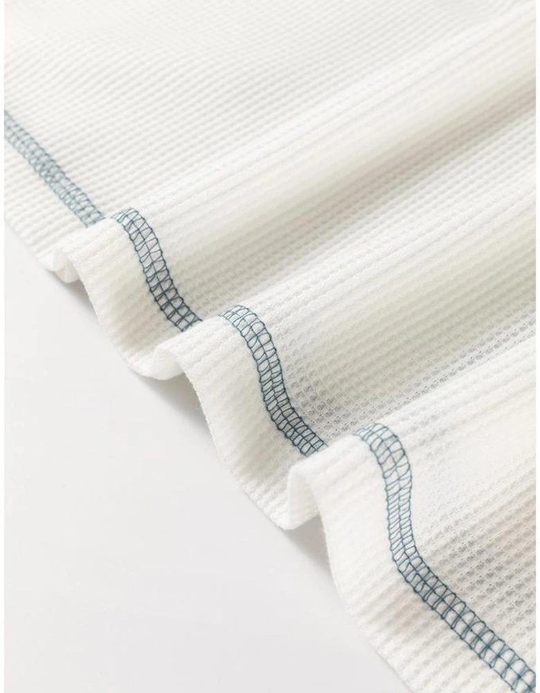 White Floral Patchwork Waffle Knit Raglan Top