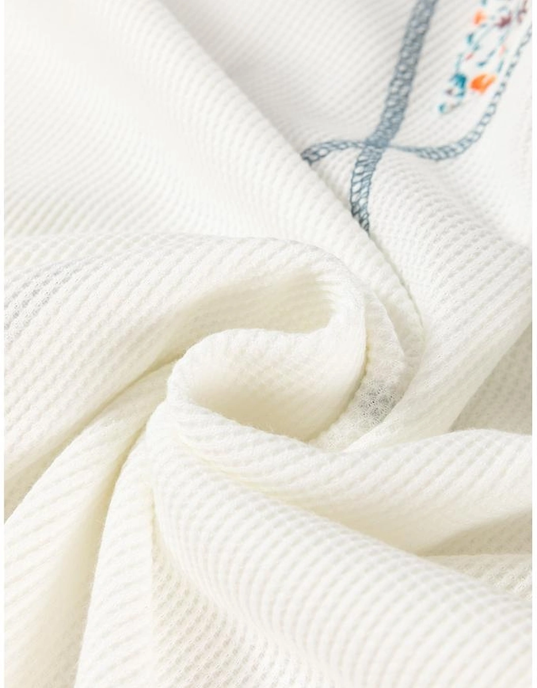 White Floral Patchwork Waffle Knit Raglan Top