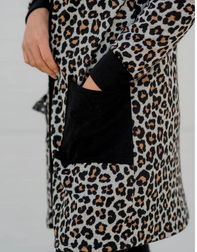 Black Leopard Patched Pocket Open Front Cardigan