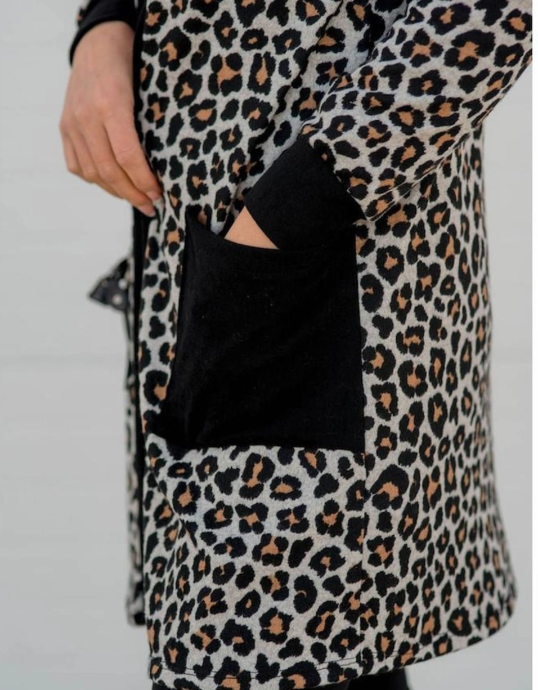 Black Leopard Patched Pocket Open Front Cardigan