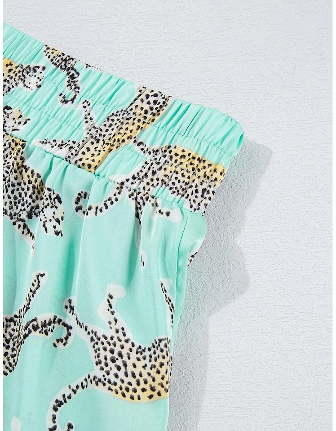 Green Leopard Satin Ruffle Pajama Short Set