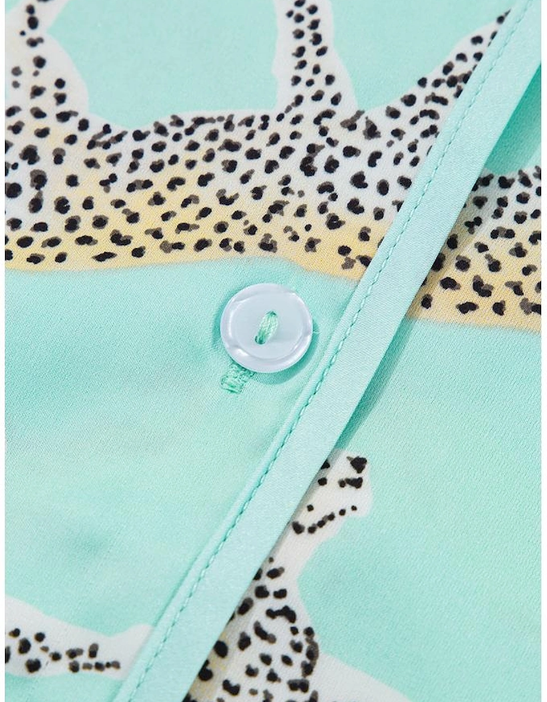 Green Leopard Satin Ruffle Pajama Short Set