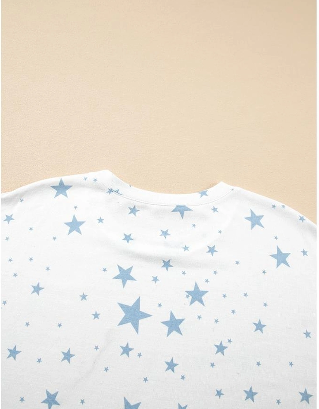 Sky Blue Stars Print Drop Shoulder Oversized T Shirt with Slits