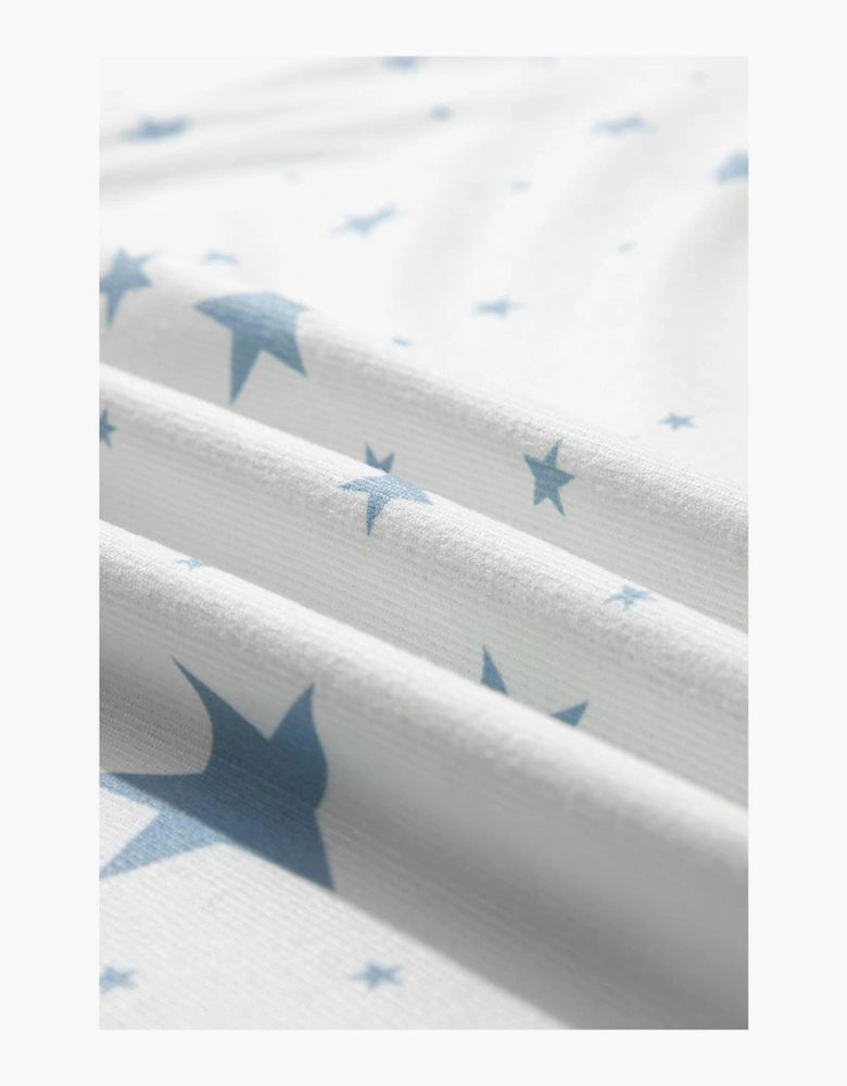 Sky Blue Stars Print Drop Shoulder Oversized T Shirt with Slits