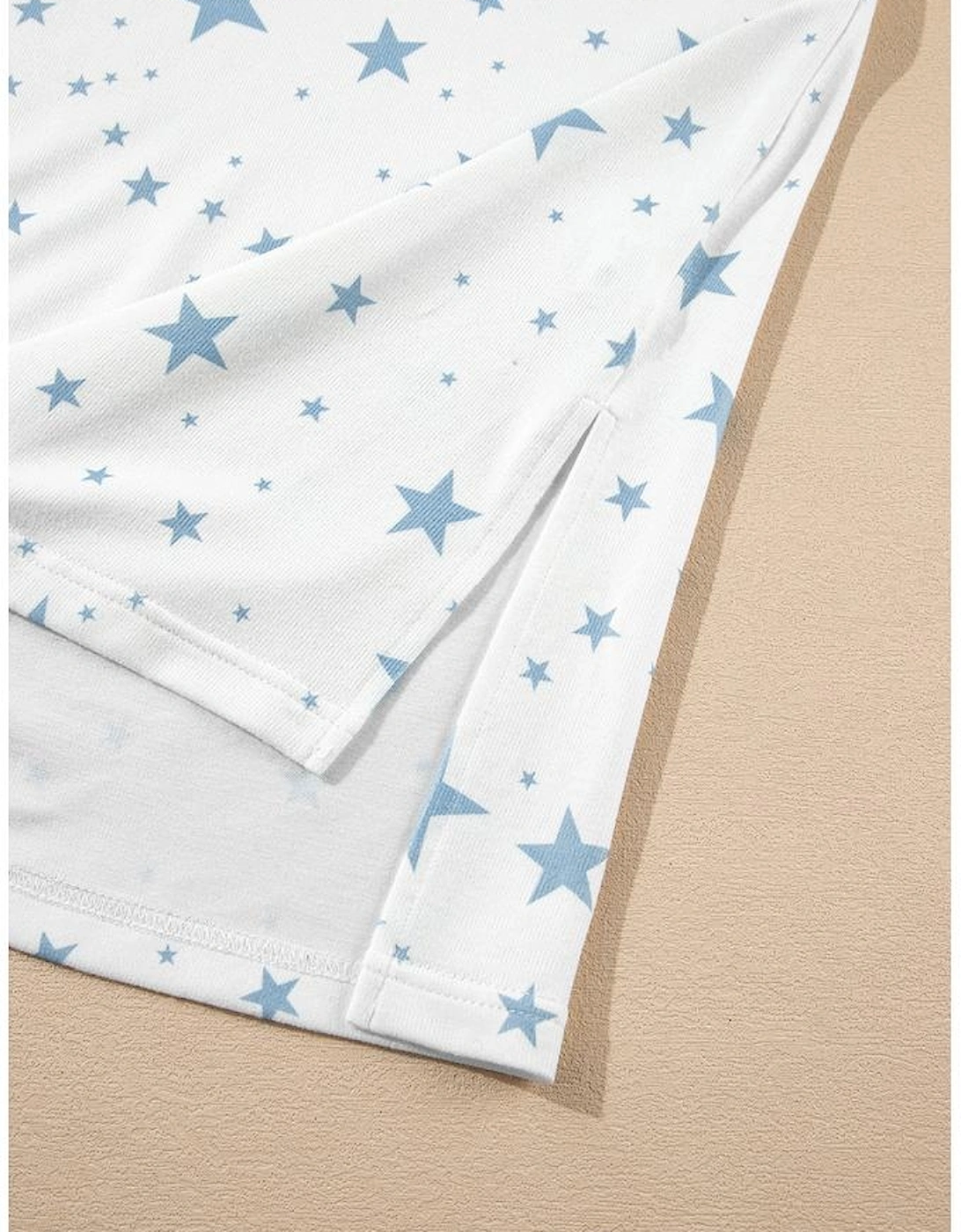 Sky Blue Stars Print Drop Shoulder Oversized T Shirt with Slits