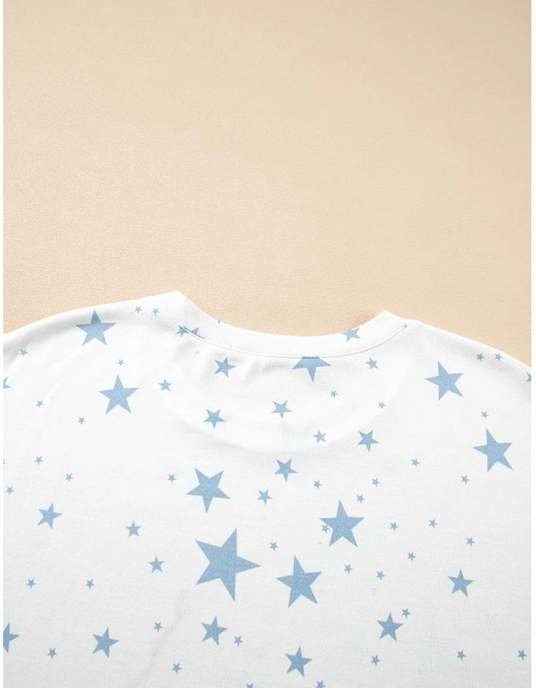 Sky Blue Stars Print Drop Shoulder Oversized T Shirt with Slits