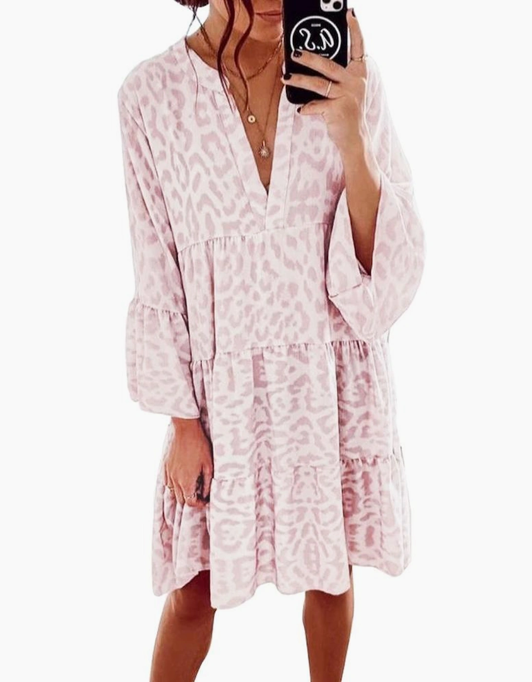 Azura Exchange Leopard Print Ruffle Swing Mini Dress