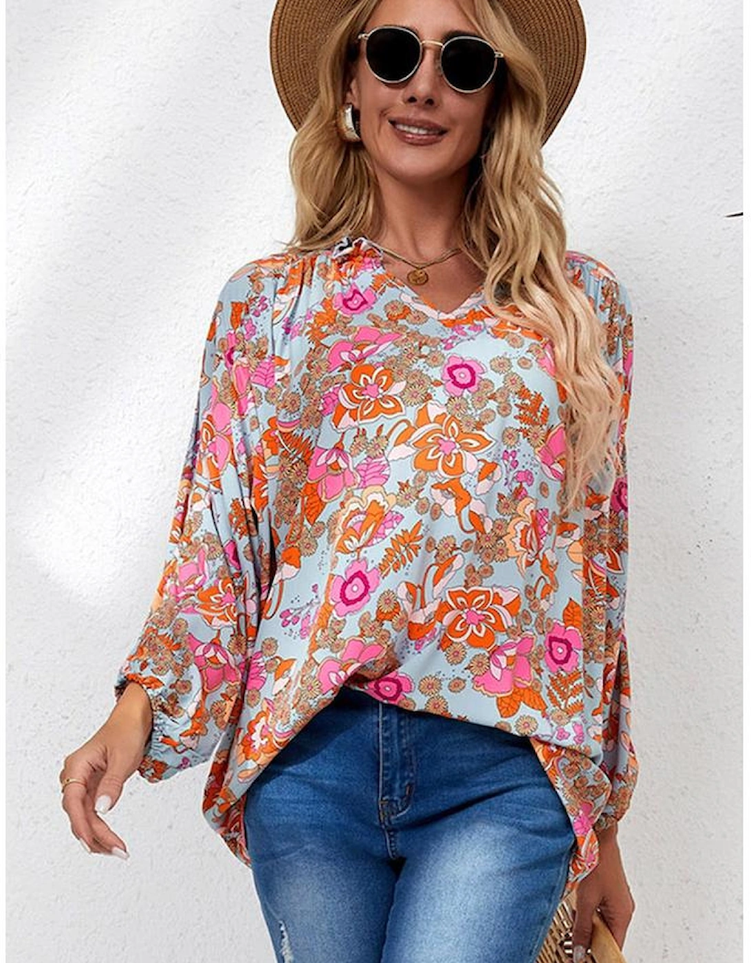 Azura Exchange Floral Print Loose Fit V Neck Blouse, 16 of 15