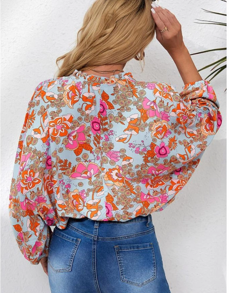 Azura Exchange Floral Print Loose Fit V Neck Blouse