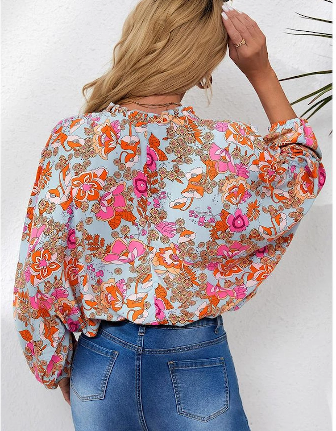 Azura Exchange Floral Print Loose Fit V Neck Blouse