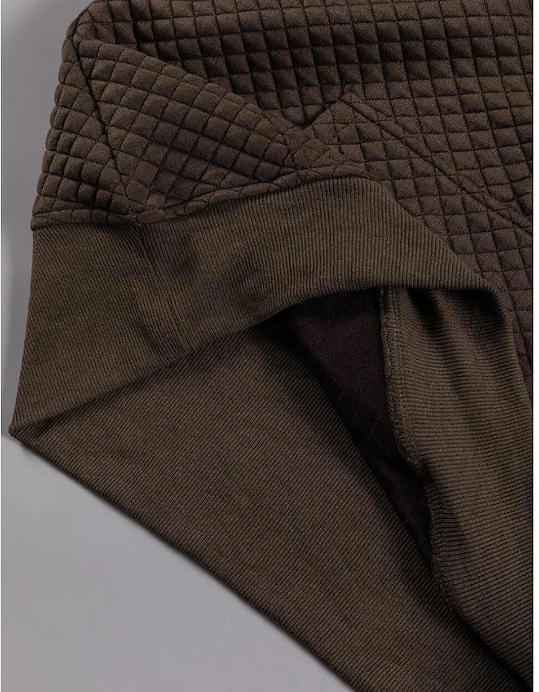 Khaki Printed Plaid Sleeve Patchwork Collared Textured Sweatshirt