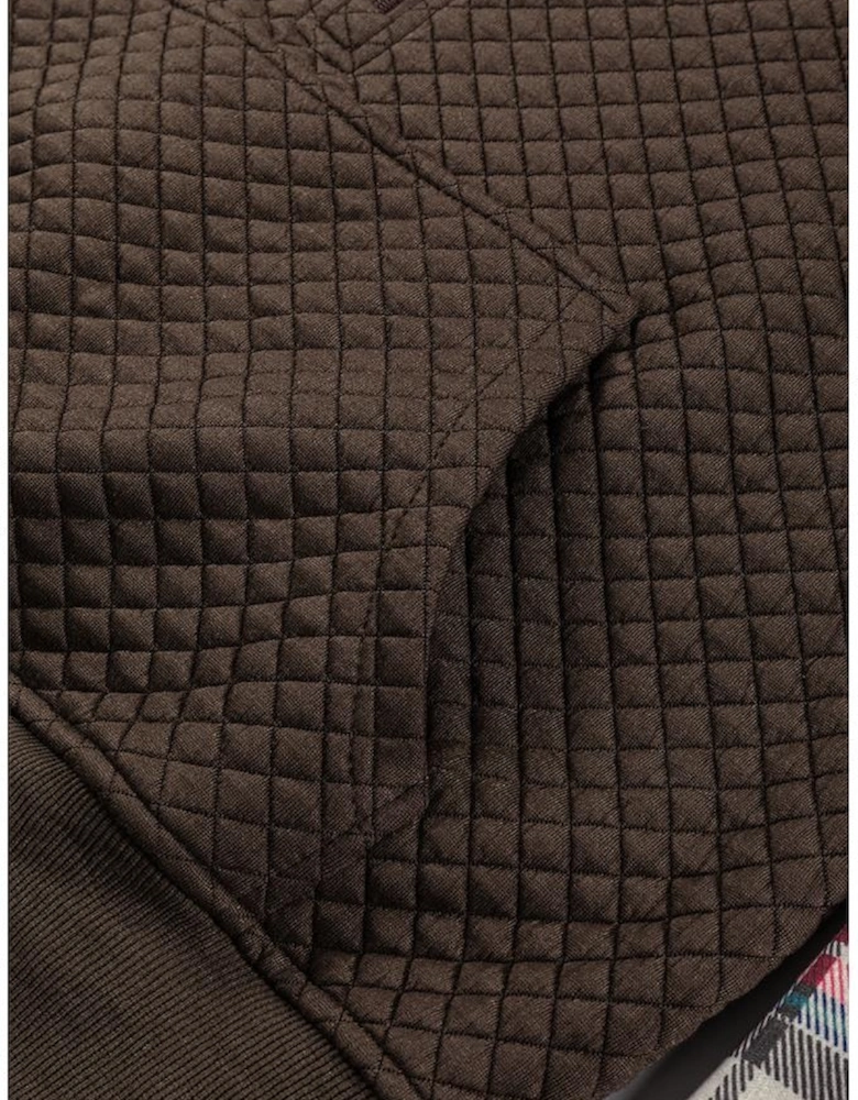 Khaki Printed Plaid Sleeve Patchwork Collared Textured Sweatshirt