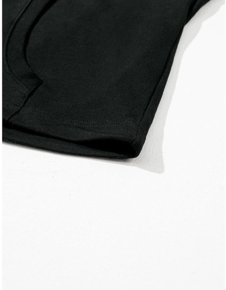 Black Solid Kangaroo Pocket Half Zipper Oversized Hoodie