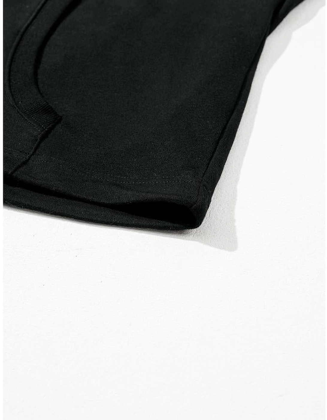 Black Solid Kangaroo Pocket Half Zipper Oversized Hoodie