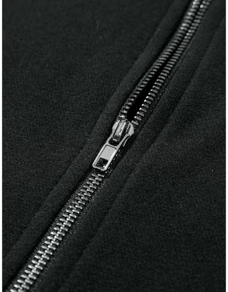 Black Solid Kangaroo Pocket Half Zipper Oversized Hoodie